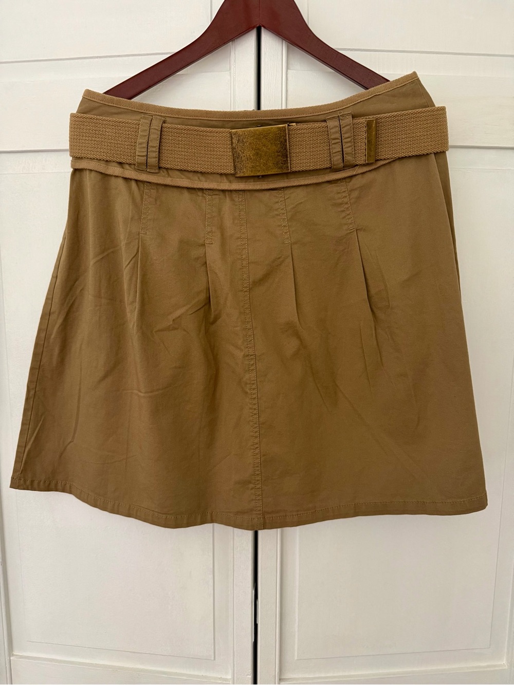For the Republic brand Classic Khaki A-Line Skirt with Waist Belt